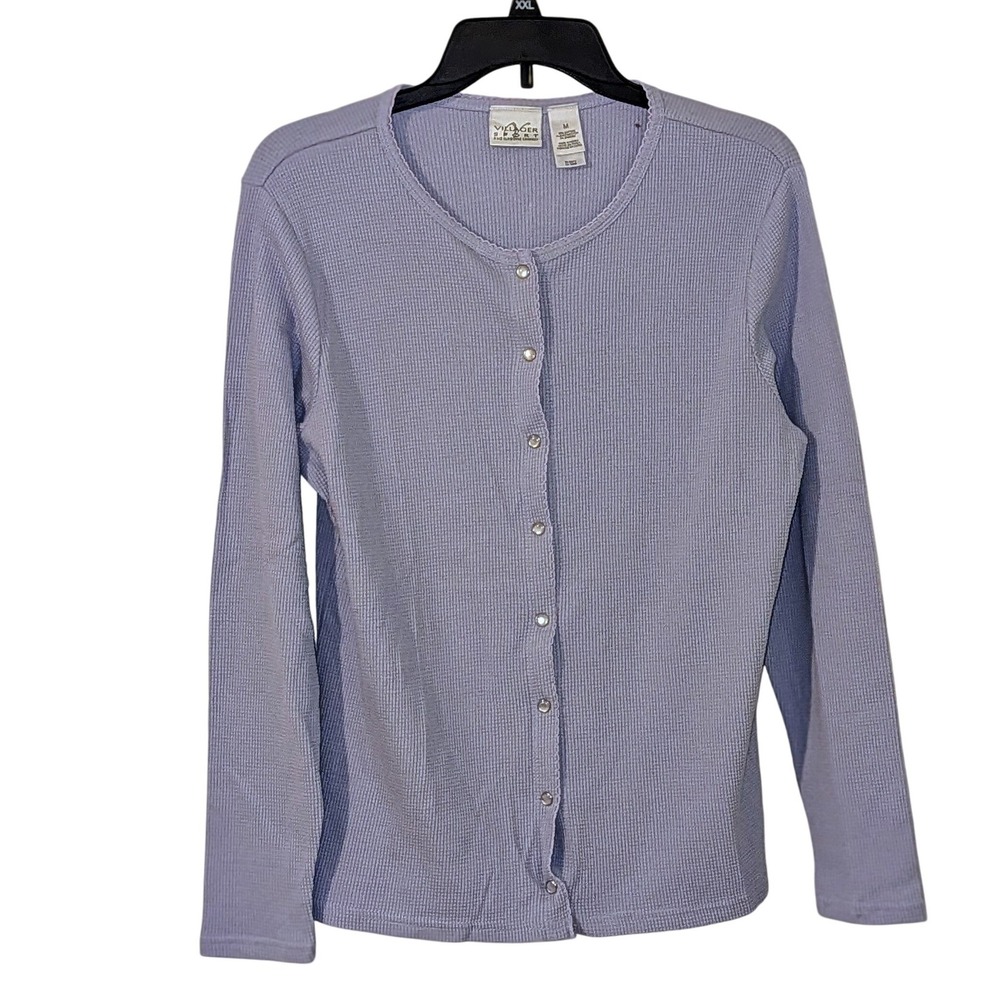 Villager Sport Liz Claiborne Lavender Waffle Knit Button Up Cardigan Size M NWT‎